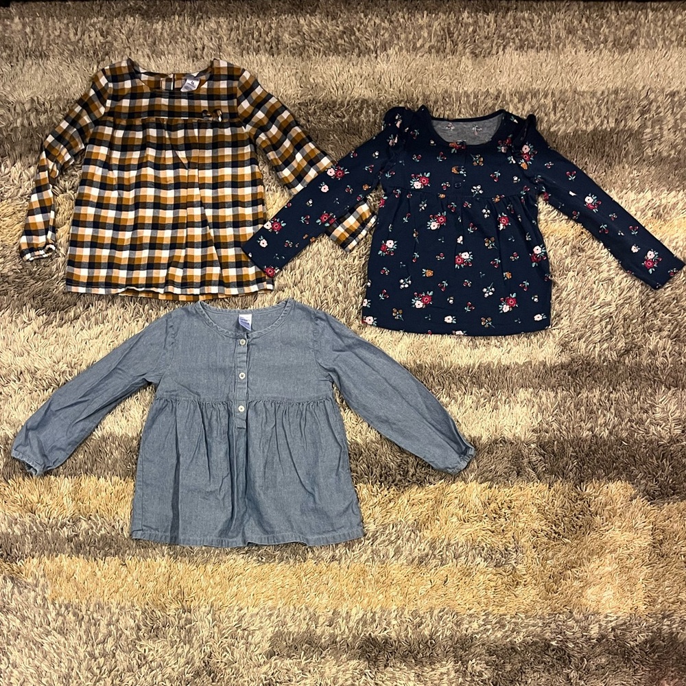 Toddler Girls Carters Long-sleeve Shirts / Tops - 4T - Plaid, Chambray, Floral